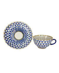 LOMONOSOV IMPERIAL PORCELAIN TEACUP TRIO TULIP COBALT NET 250 ML/8.45 OZ