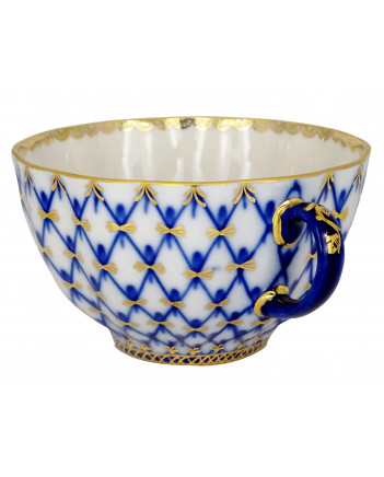  LOMONOSOV IMPERIAL PORCELAIN TEACUP AND SAUCER TULIP COBALT NET 250 ML/8.45 OZ