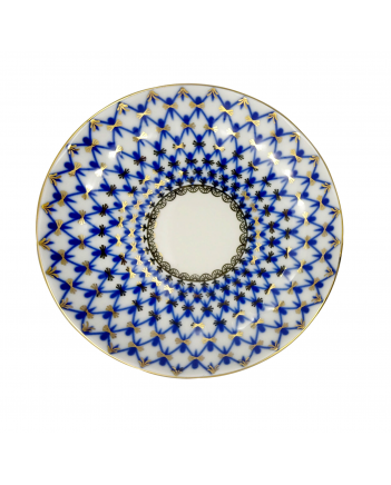 LOMONOSOV IMPERIAL PORCELAIN TEA SAUCER TULIP COBALT NET