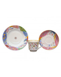 LOMONOSOV IMPERIAL PORCELAIN TEACUP TRIO BANQUET CONFETTI 220 ml 7.4 oz