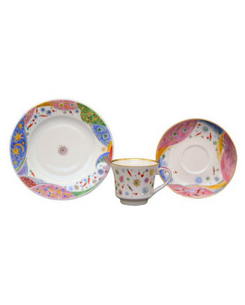 LOMONOSOV IMPERIAL PORCELAIN TEACUP TRIO BANQUET CONFETTI 220 ml 7.4 oz