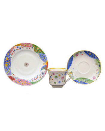 LOMONOSOV IMPERIAL PORCELAIN TEACUP TRIO BANQUET CARNIVAL 220 ml 7.4 oz