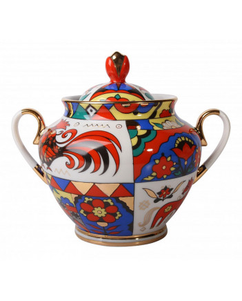 LOMONOSOV IMPERIAL PORCELAIN SUGAR BOWL FOLK PATTERNS SPRING