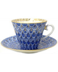 LOMONOSOV IMPERIAL PORCELAIN TEACUP AND SAUCER RADIANT FORGET ME NOT 235 ML/8 OZ