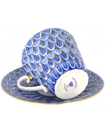 LOMONOSOV IMPERIAL PORCELAIN TEACUP AND SAUCER RADIANT FORGET ME NOT 235 ML/8 OZ