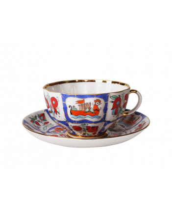  LOMONOSOV IMPERIAL PORCELAIN TEACUP AND SAUCER TULIP RUSSIAN LUBOK 250 ML/8.45 OZ