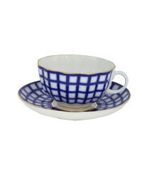  LOMONOSOV IMPERIAL PORCELAIN TEACUP AND SAUCER TULIP COBALT CELL 250 ML/8.45 OZ