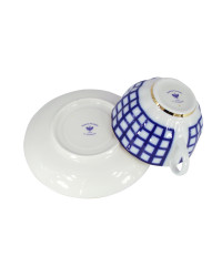  LOMONOSOV IMPERIAL PORCELAIN TEACUP AND SAUCER TULIP COBALT CELL 250 ML/8.45 OZ