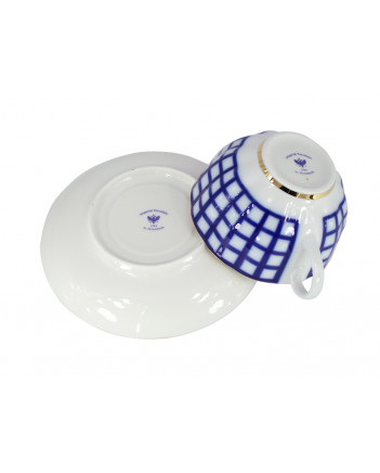  LOMONOSOV IMPERIAL PORCELAIN TEACUP AND SAUCER TULIP COBALT CELL 250 ML/8.45 OZ