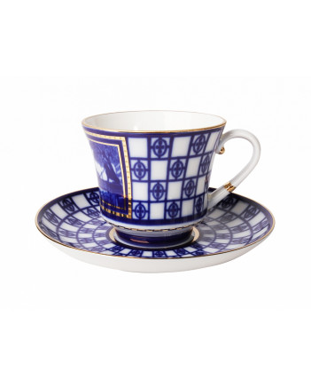 LOMONOSOV IMPERIAL PORCELAIN TEACUP AND SAUCER BANQUET LION BRIDGE 220 ml 7.4 oz
