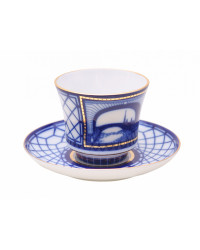 LOMONOSOV IMPERIAL PORCELAIN TEACUP AND SAUCER BANQUET HERMITAGE BRIDGE 220 ml 7.4 oz