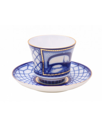 LOMONOSOV IMPERIAL PORCELAIN TEACUP AND SAUCER BANQUET HERMITAGE BRIDGE 220 ml 7.4 oz