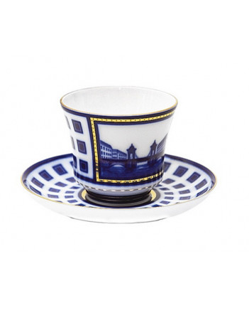 LOMONOSOV IMPERIAL PORCELAIN TEACUP AND SAUCER BANQUET LOMONOSOV BRIDGE 220 ml 7.4 oz