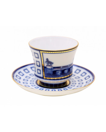 LOMONOSOV IMPERIAL PORCELAIN TEACUP AND SAUCER BANQUET ANICHKOV BRIDGE 220 ml 7.4 oz
