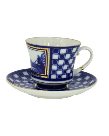 LOMONOSOV IMPERIAL PORCELAIN TEACUP AND SAUCER BANQUET BANK BRIDGE 220 ml 7.4 oz
