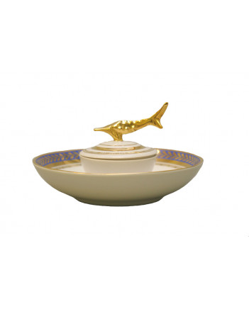 LOMONOSOV IMPERIAL PORCELAIN BELUGA CAVIAR DISH GOLDEN