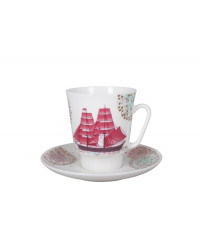 LOMONOSOV IMPERIAL BONE CHINA PORCELAIN ESPRESSO CUP MAY SCARLET SAILS 165 ml 5.6 fl.oz