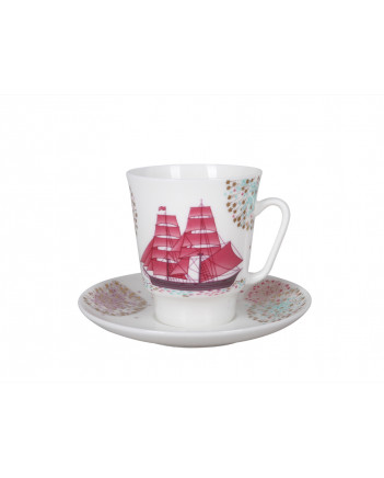 LOMONOSOV IMPERIAL BONE CHINA PORCELAIN ESPRESSO CUP MAY SCARLET SAILS 165 ml 5.6 fl.oz