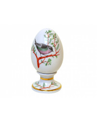 LOMONOSOV IMPERIAL PORCELAIN EASTER EGG ON STAND CHIFFCHAFF BIRD