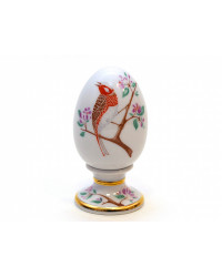 LOMONOSOV IMPERIAL PORCELAIN EASTER EGG ON STAND BUNTING BIRD