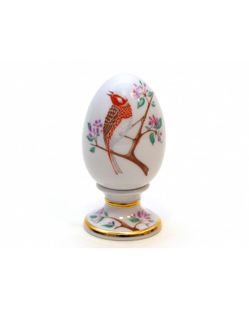 LOMONOSOV IMPERIAL PORCELAIN EASTER EGG ON STAND BUNTING BIRD