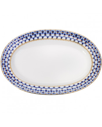 LOMONOSOV IMPERIAL PORCELAIN SERVING PLATTER OVAL COBALT NET 35 cm 13.8"