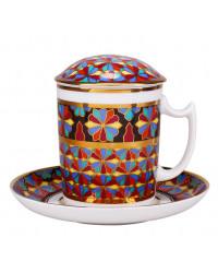 LOMONOSOV IMPERIAL PORCELAIN COVERED STEEP MUG AND SAUCER GOTHIC-1 380 ml 12.6 oz