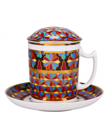 LOMONOSOV IMPERIAL PORCELAIN COVERED STEEP MUG AND SAUCER GOTHIC-1 380 ml 12.6 oz