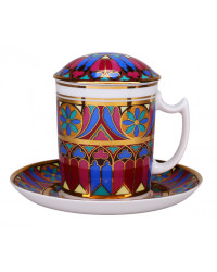 LOMONOSOV IMPERIAL PORCELAIN COVERED STEEP MUG AND SAUCER GOTHIC-7 380 ml 12.6 oz