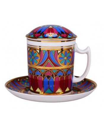 LOMONOSOV IMPERIAL PORCELAIN COVERED STEEP MUG AND SAUCER GOTHIC-7 380 ml 12.6 oz