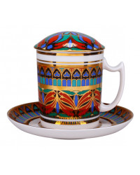 LOMONOSOV IMPERIAL PORCELAIN COVERED STEEP MUG AND SAUCER GOTHIC-10 380 ml 12.6 oz