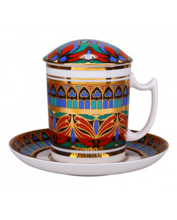 LOMONOSOV IMPERIAL PORCELAIN COVERED STEEP MUG AND SAUCER GOTHIC-10 380 ml 12.6 oz