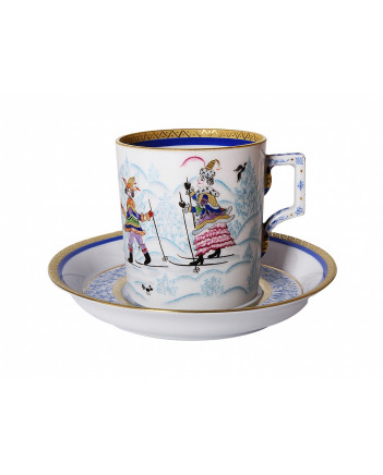LOMONOSOV IMPERIAL PORCELAIN TEA SET SERVICE WINTER FANS 10 items