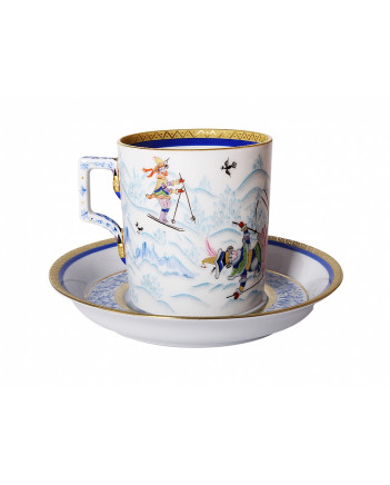 LOMONOSOV IMPERIAL PORCELAIN TEACUP AND SAUCER WINTER FANS SKIINIG 220 ML 7.4 OZ