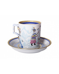 LOMONOSOV IMPERIAL PORCELAIN TEACUP AND SAUCER WINTER FANS SNOWMAN 220 ML 7.4 OZ