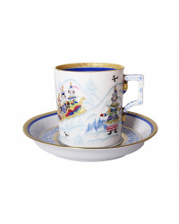 LOMONOSOV IMPERIAL PORCELAIN TEACUP AND SAUCER WINTER FANS SLEDGING 220 ML 7.4 OZ