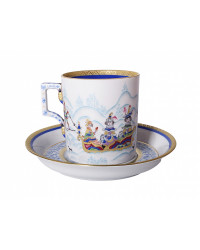 LOMONOSOV IMPERIAL PORCELAIN TEACUP AND SAUCER WINTER FANS SLEDGING 220 ML 7.4 OZ