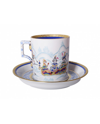 LOMONOSOV IMPERIAL PORCELAIN TEACUP AND SAUCER WINTER FANS SLEDGING 220 ML 7.4 OZ