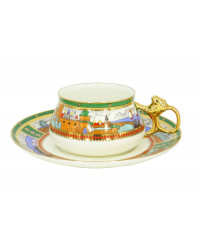 LOMONOSOV IMPERIAL BONE CHINA PORCELAIN ESPRESSO CUP BILIBINA LAKE VILLAGE 180 ml 6.1 oz