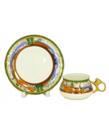 LOMONOSOV IMPERIAL BONE CHINA PORCELAIN ESPRESSO CUP BILIBINA LAKE VILLAGE 180 ml 6.1 oz