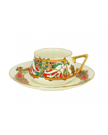 LOMONOSOV IMPERIAL BONE CHINA PORCELAIN ESPRESSO CUP BILIBINA MAGIC BIRDS 180 ml 6.1 oz