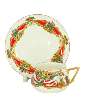 LOMONOSOV IMPERIAL BONE CHINA PORCELAIN ESPRESSO CUP BILIBINA MAGIC BIRDS 180 ml 6.1 oz