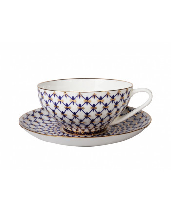 LOMONOSOV IMPERIAL BONE CHINA PORCELAIN TEA SET SERVICE COBALT NET DOME 14 items