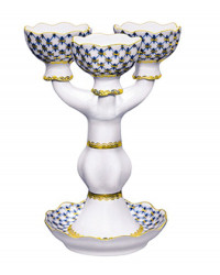 LOMONOSOV IMPERIAL PORCELAIN DECORATIVE CANDLE HOLDER COBALT NET 3 STICK