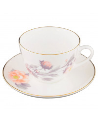 LOMONOSOV IMPERIAL BONE CHINA PORCELAIN TEACUP AND SAUCER SPRING TENDER PEONY GRAY 230 ML/7.8 OZ