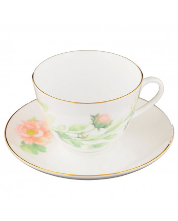 LOMONOSOV IMPERIAL BONE CHINA PORCELAIN TEACUP AND SAUCER SPRING TENDER PEONY GREEN 230 ML/7.8 OZ