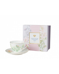 LOMONOSOV IMPERIAL BONE CHINA PORCELAIN TEACUP AND SAUCER SPRING TENDER PEONY GREEN 230 ML/7.8 OZ