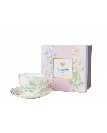LOMONOSOV IMPERIAL BONE CHINA PORCELAIN TEACUP AND SAUCER SPRING TENDER PEONY GREEN 230 ML/7.8 OZ