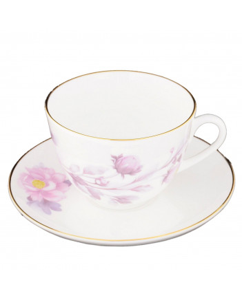 LOMONOSOV IMPERIAL BONE CHINA PORCELAIN TEACUP AND SAUCER SPRING TENDER PEONY VIOLET 230 ML/7.8 OZ