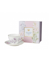 LOMONOSOV IMPERIAL BONE CHINA PORCELAIN TEACUP AND SAUCER SPRING TENDER PEONY VIOLET 230 ML/7.8 OZ